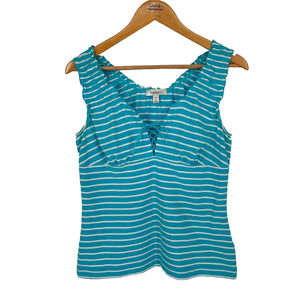 Vtg Y2K Babydoll Dressbarn Top Womens M Petite Stripe Lace Up Tank Summer Beach
